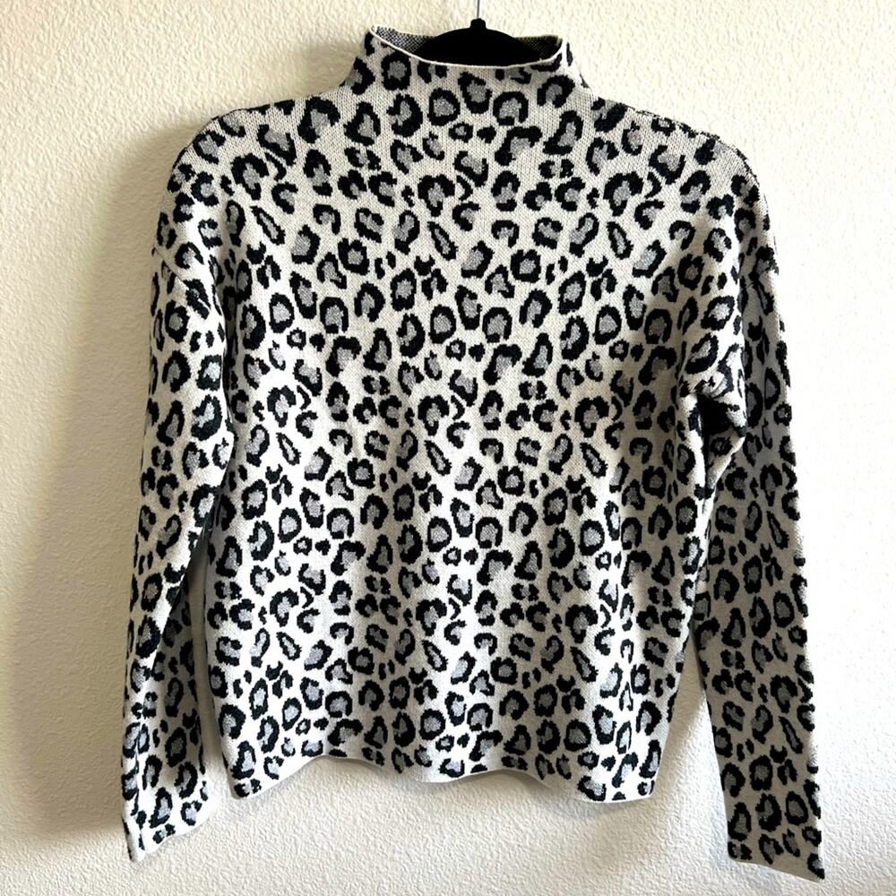 Cynthia Rowley Black and White Leopard Turtleneck Sweater